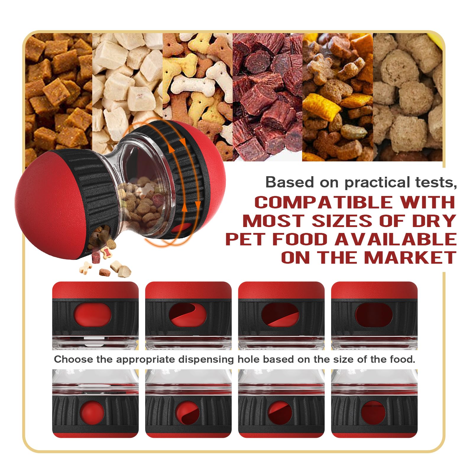 BSISUERM adjustable switch on the dog puzzle toy enabling kibble-size compatibility.