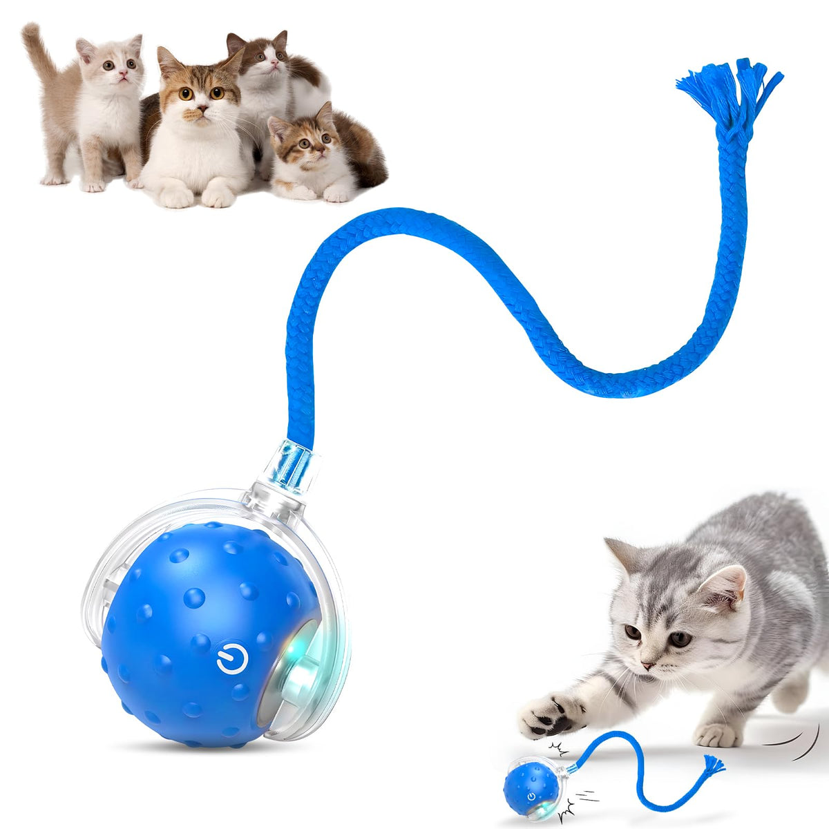 BSolus TinyFetch blue ball on floor boosts indoor active play and chase fun