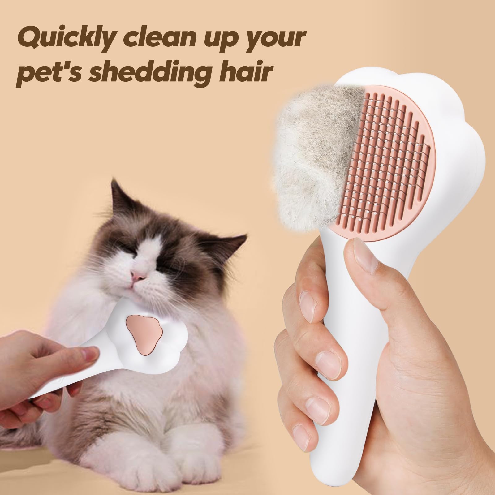 BSONEDO self-cleaning button demonstrates quick fur removal after grooming