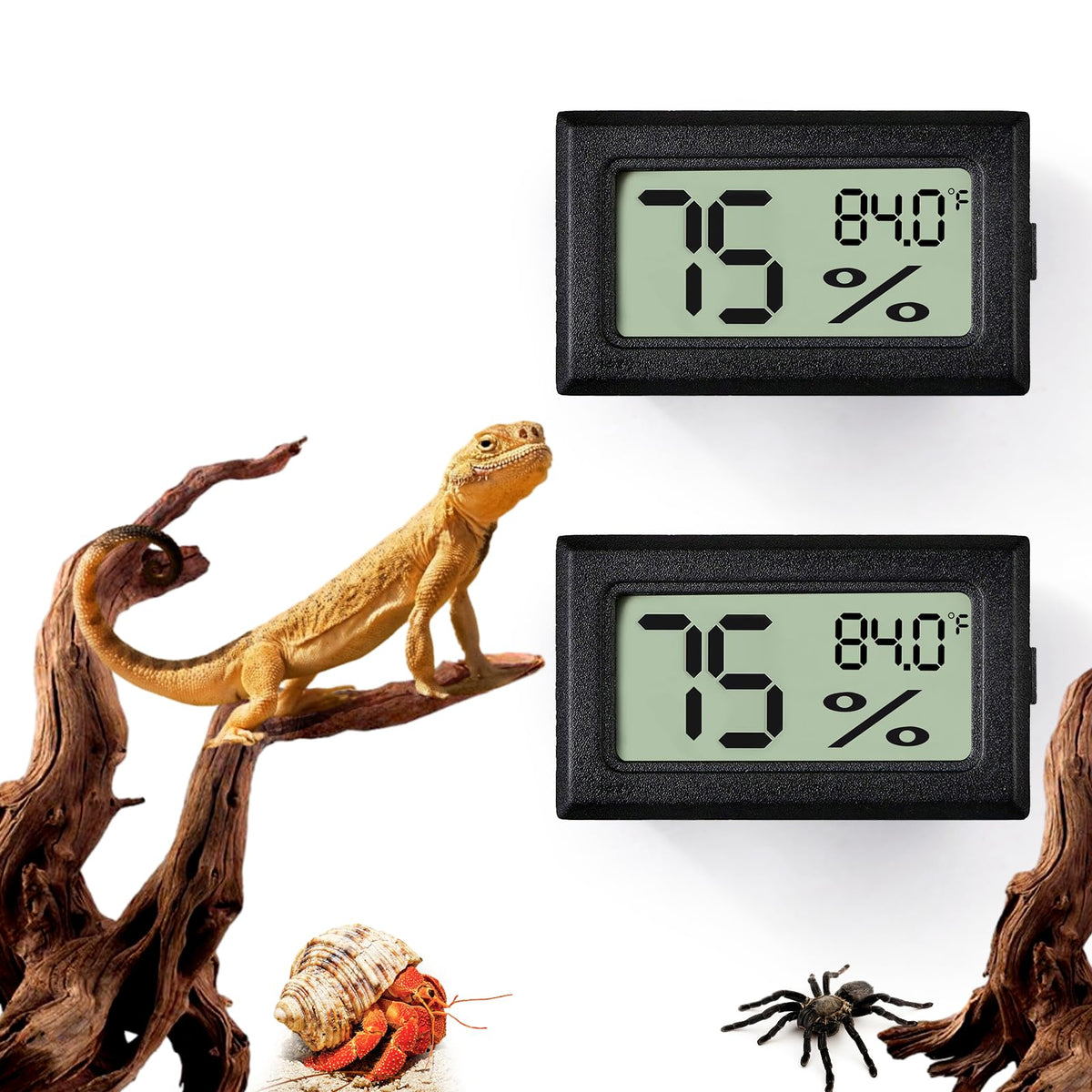 BSRESIN rectangle thermometer package shown for reptile setup with two-pack kit