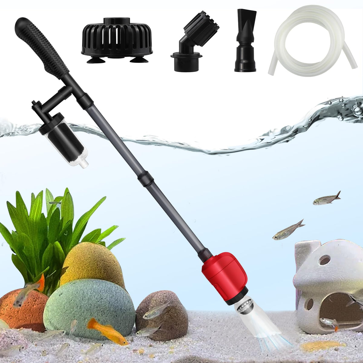 BSTCWCP electric aquarium vacuum 6in1 in use with powerful filtration for quick water changes