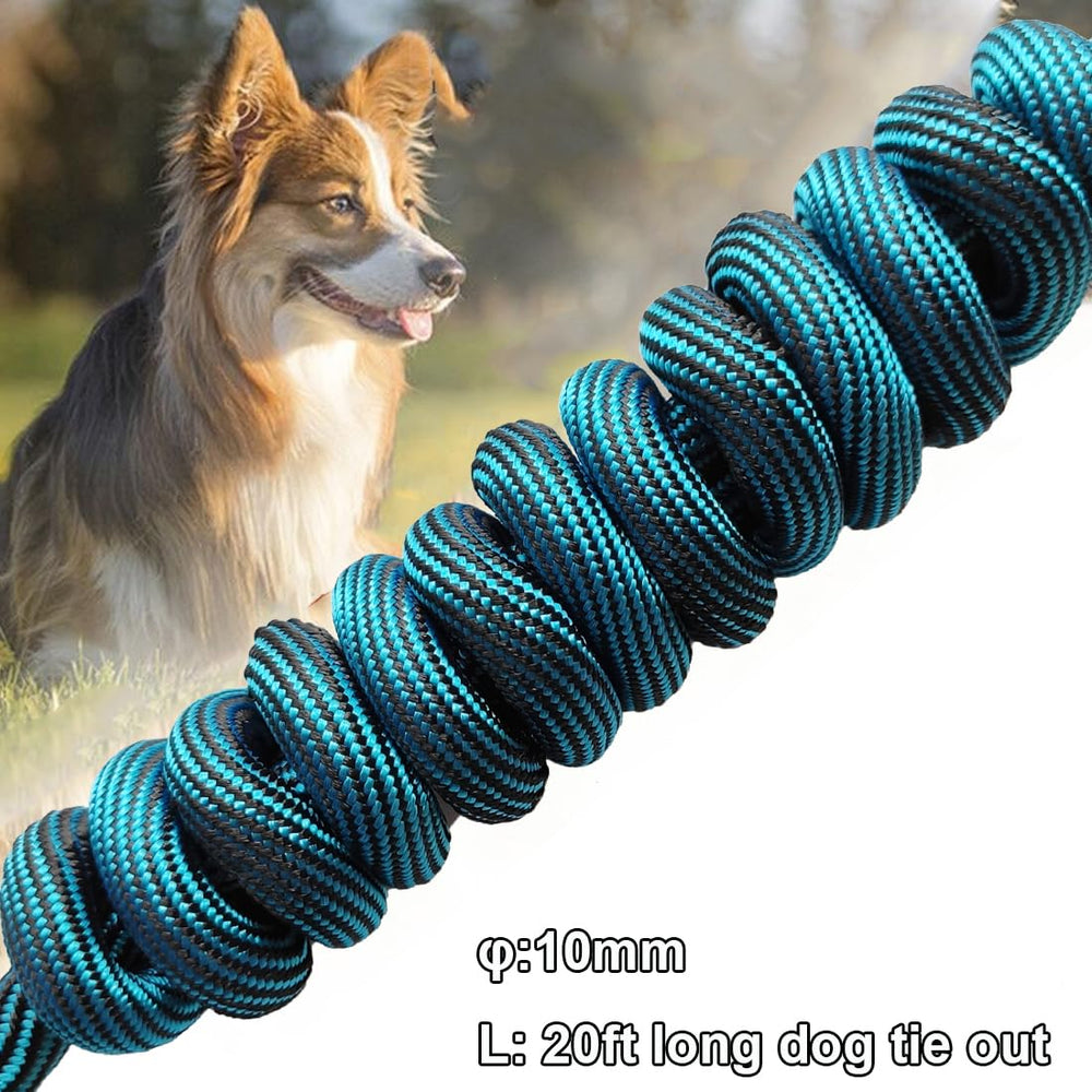 BTINESFUL dog tie-out rope blueblack 12ft bright color aids visibility.