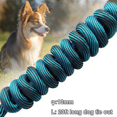 BTINESFUL dog tie-out rope blueblack 12ft bright color aids visibility.