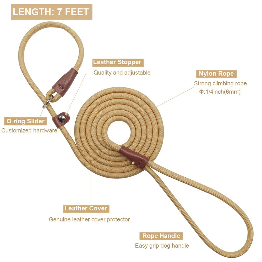 BTINESFUL nylon rope slip lead closeup shows durable no-pull design