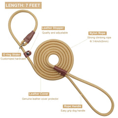 BTINESFUL nylon rope slip lead closeup shows durable no-pull design