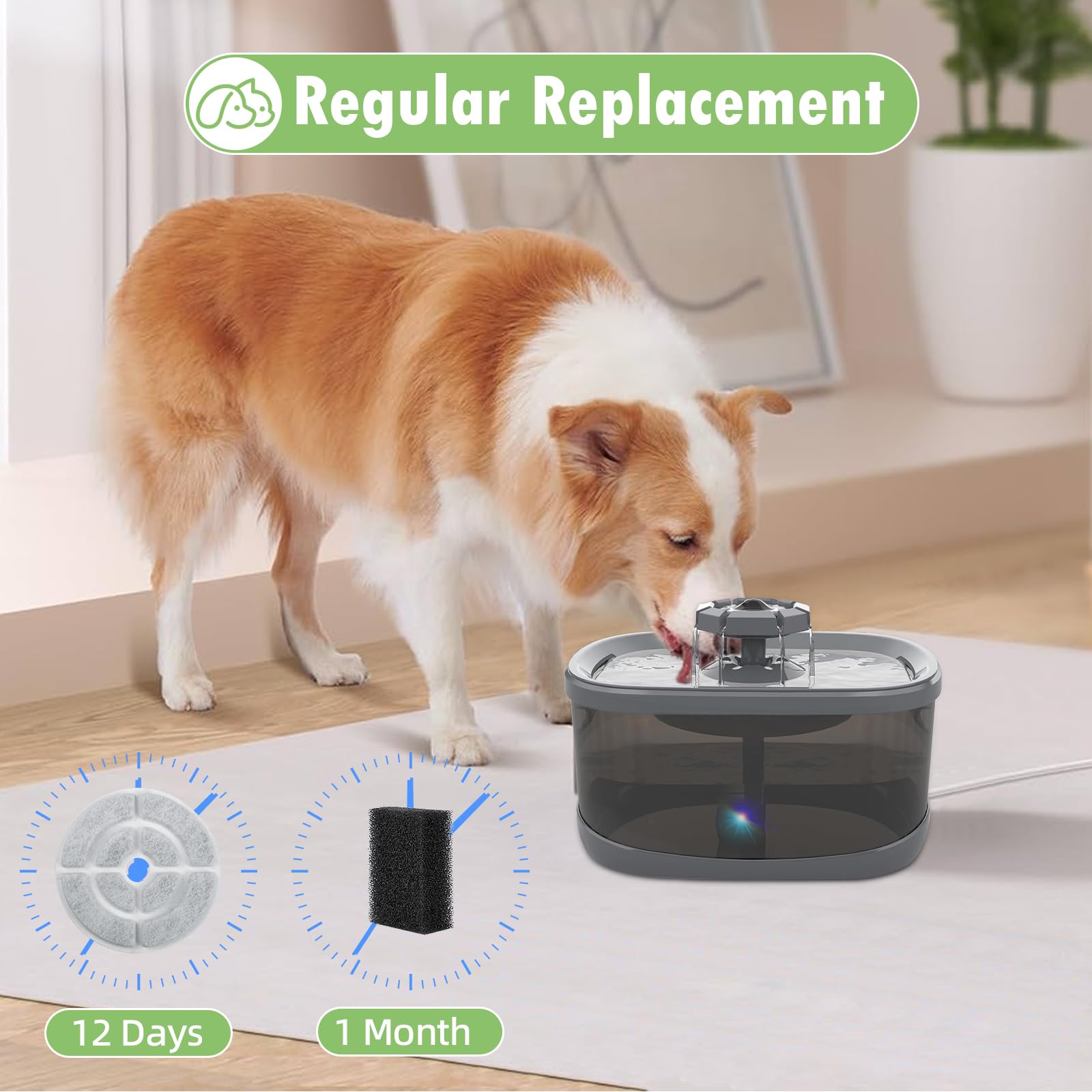 BTRSOLUS replacement tips calendar highlighting regular maintenance for fountains.