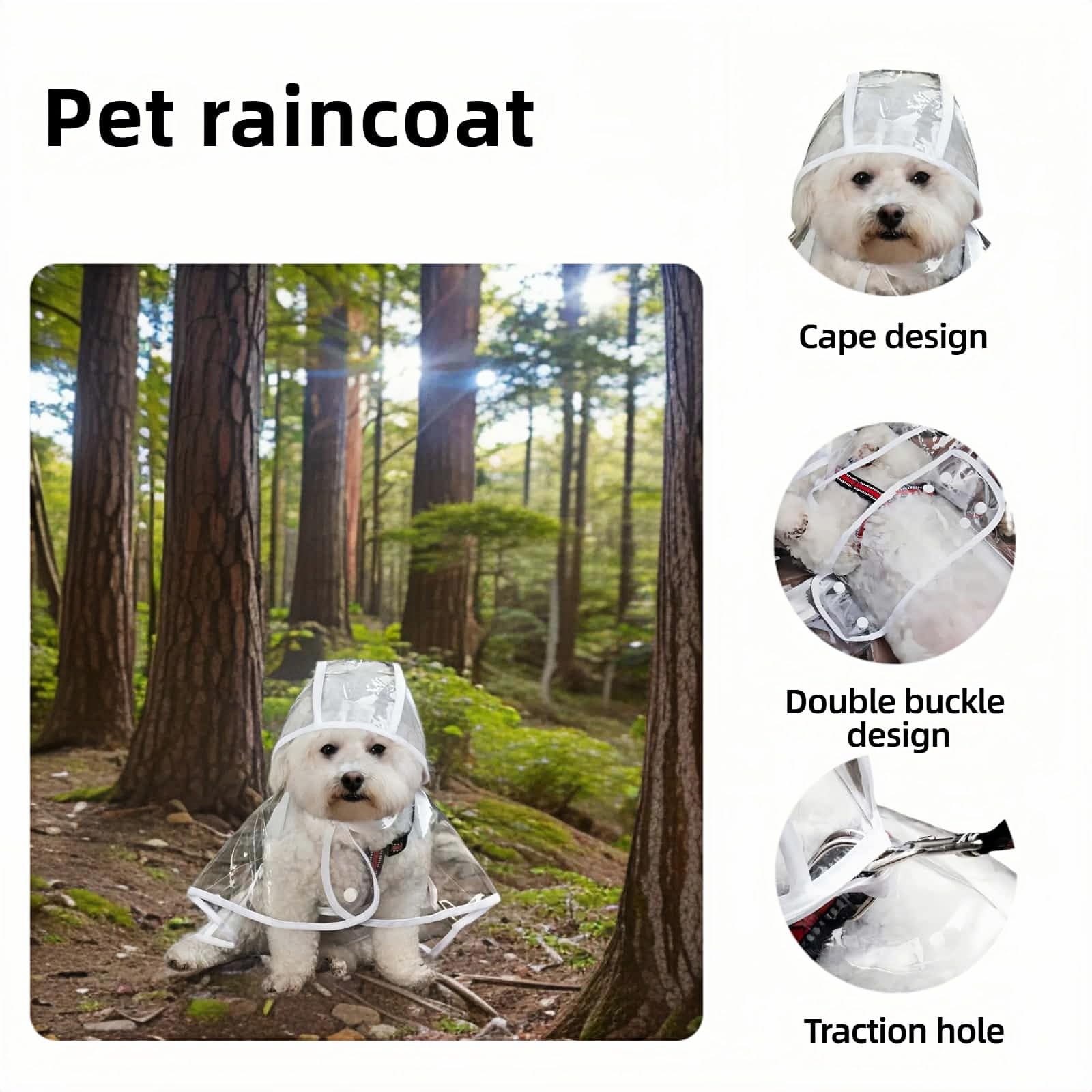 Bubble-Fly dog-rain-poncho cape design offers full coverage while allowing movement.