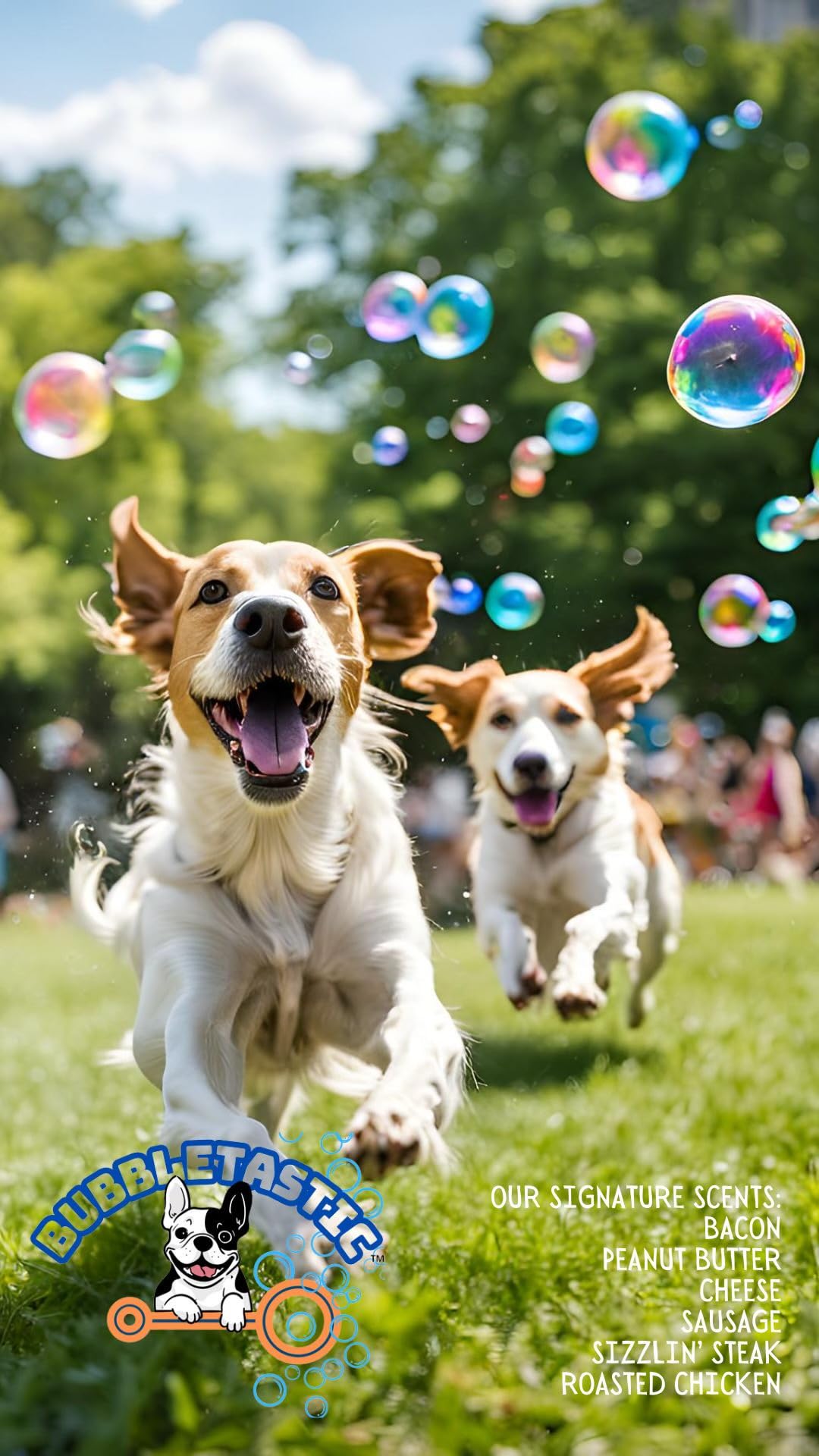 Bubbletastic dog bubble sampler sizzlin-steak bottle with bubbles for active play