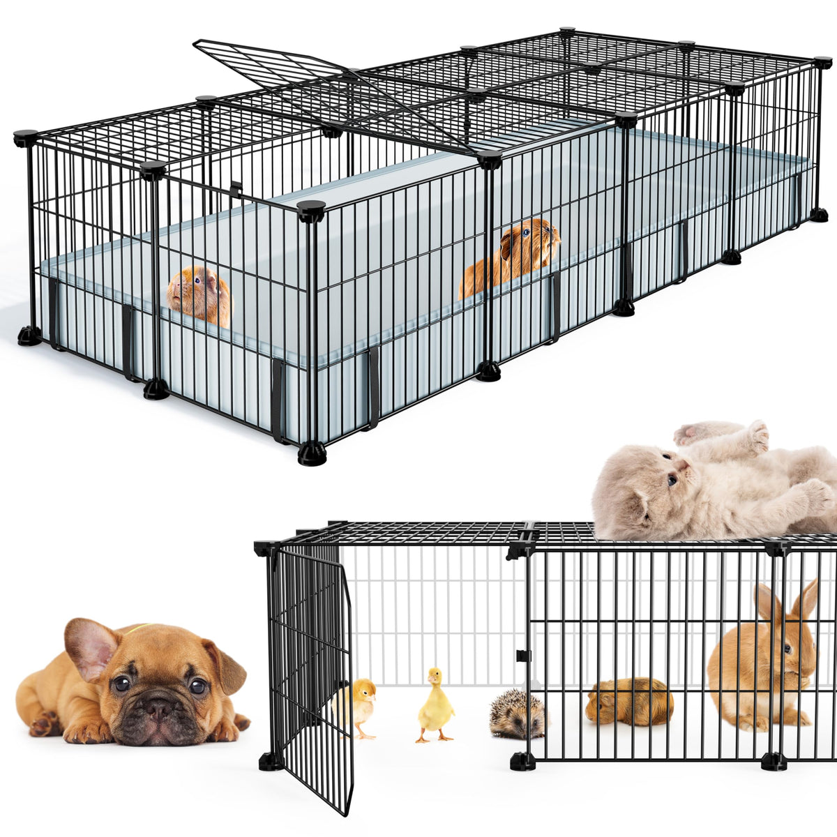BUCATSTATE guinea pig cage assembled with top cover for safe indoor play