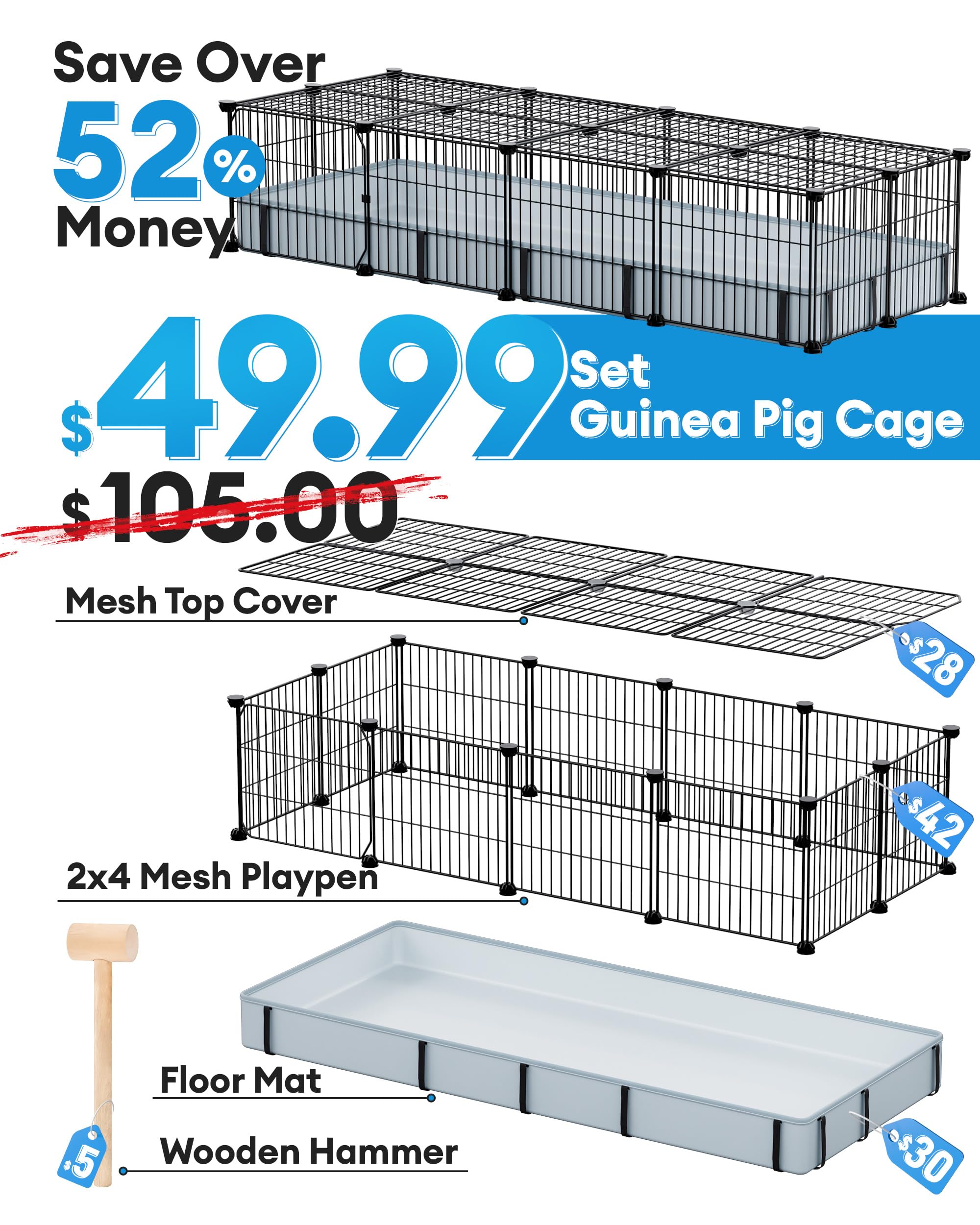 BUCATSTATE guinea pig cage sturdy wire panels provide stability