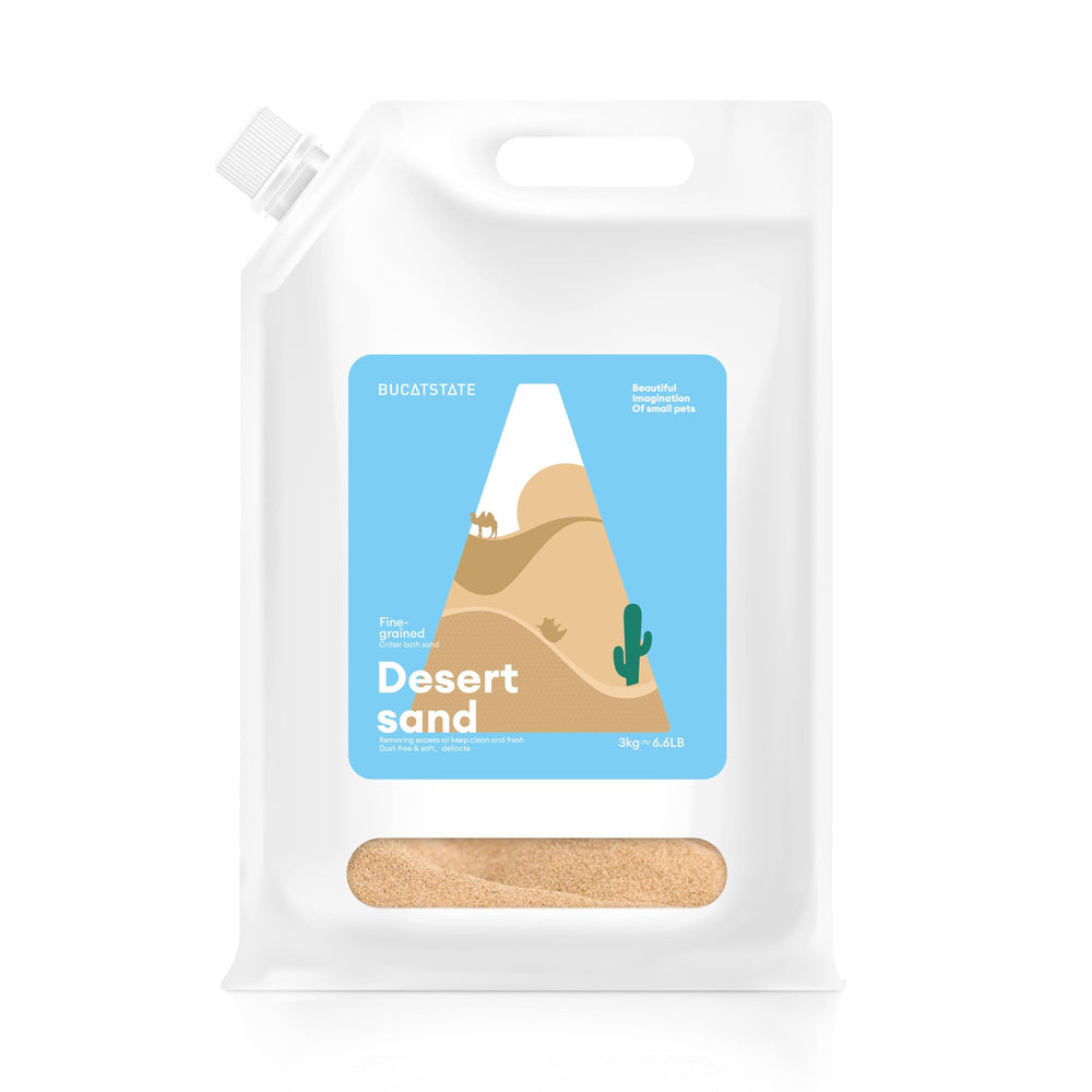 BUCATSTATE hamster bath sand with pour spout for easy, mess-free refills.