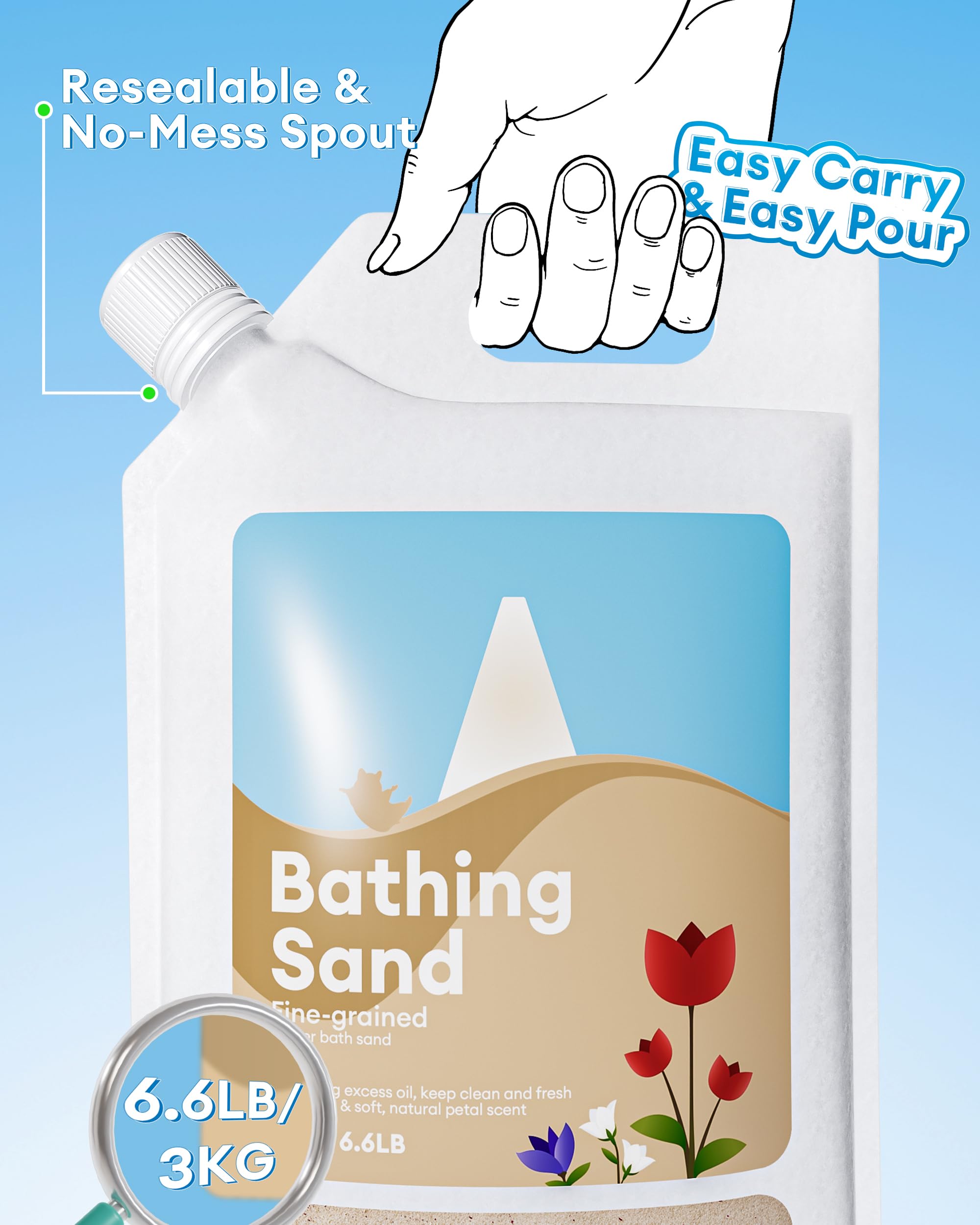 BUCATSTATE dust-free fine desert sand image highlights gentle cleaning for small pets