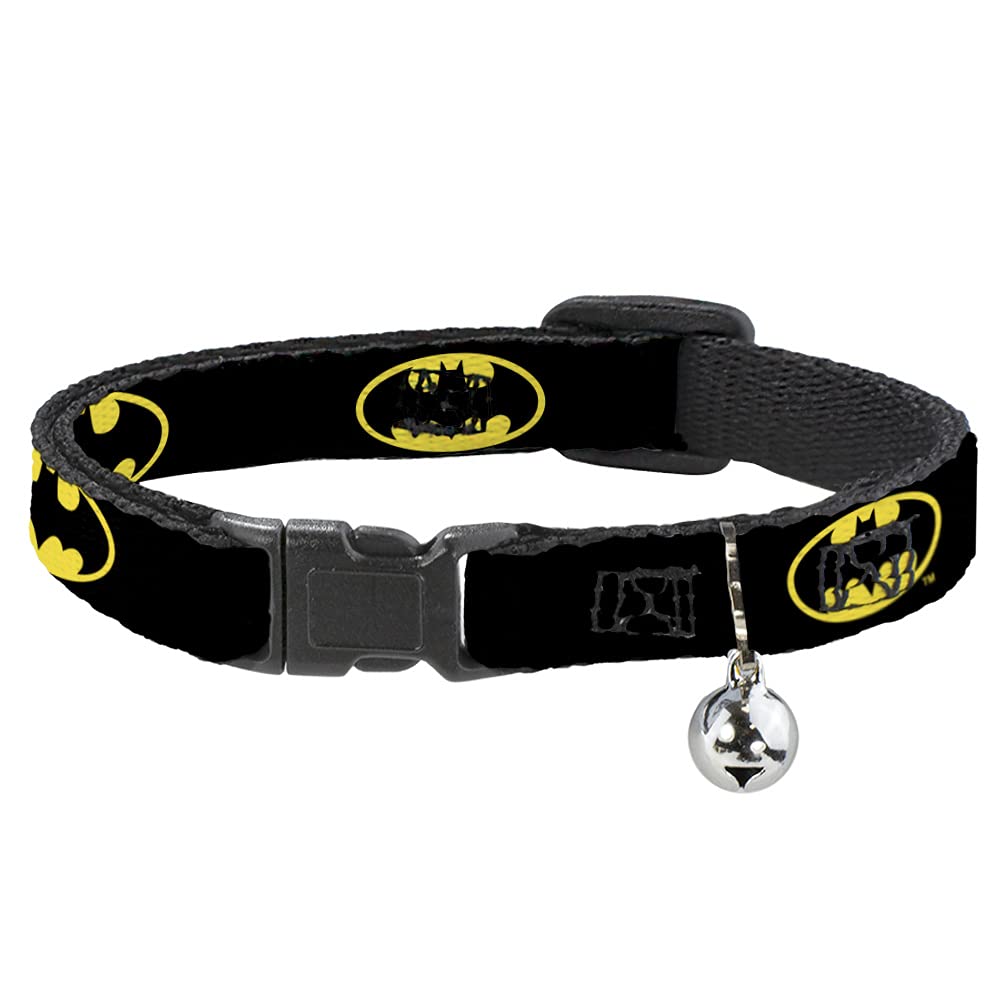 Buckle-Down Batman Shield cat collar 8-12in, 0.5in wide for safe, stylish wear