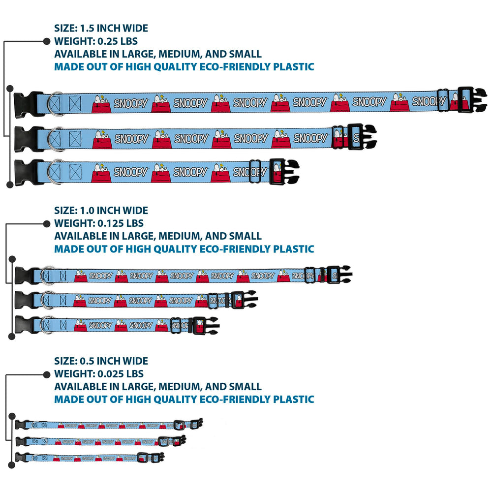 Buckle-Down Peanuts D-ring detail highlights secure leash attachment.