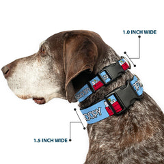 Buckle-Down Peanuts collar closeup shows tough plastic buckle for durability.