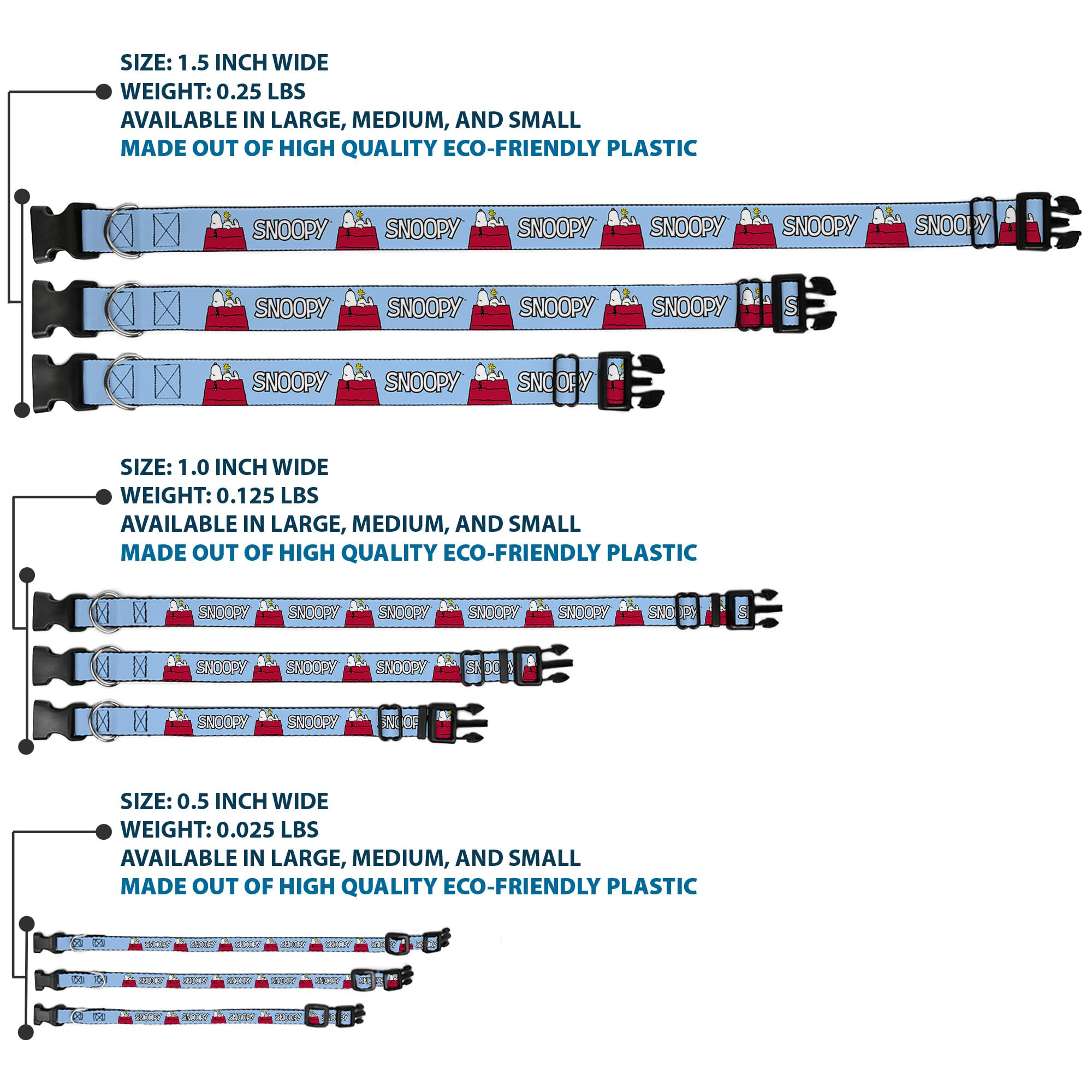 Buckledown Peanuts collar D-ring detail shows secure leash attachment