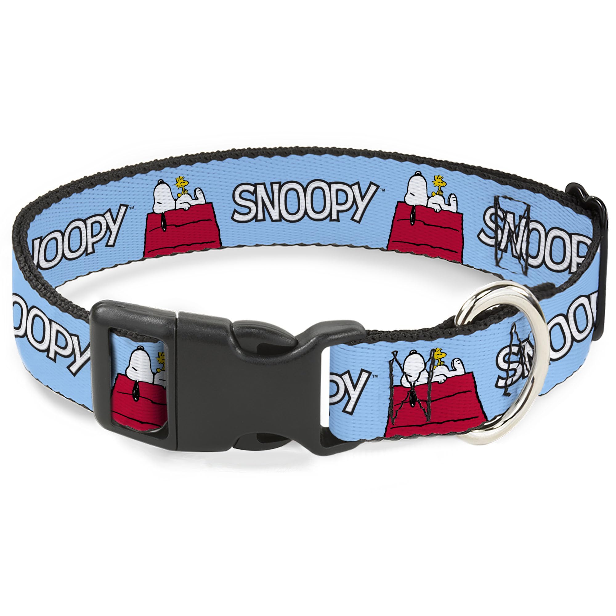 Buckledown Peanuts collar front view in sky blue for daily walks