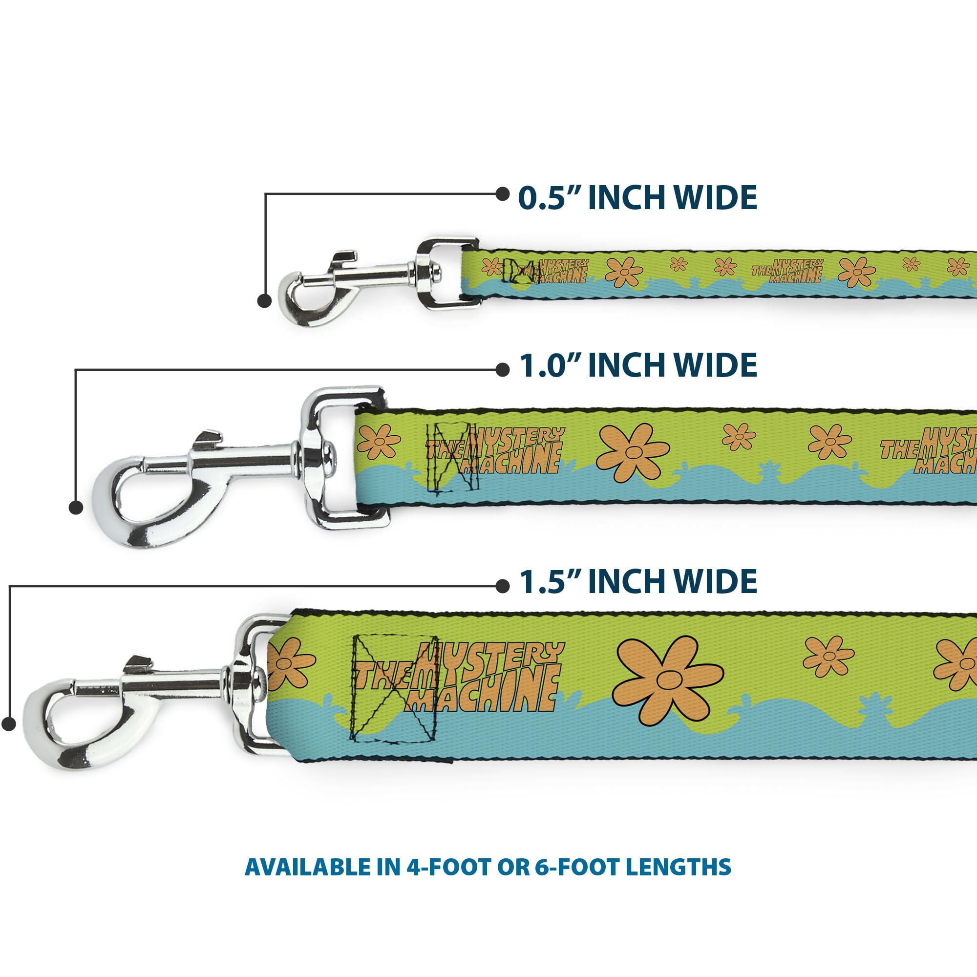 Buckled-Down Scooby-Doo leash 1.5-inch width and sturdy hardware.