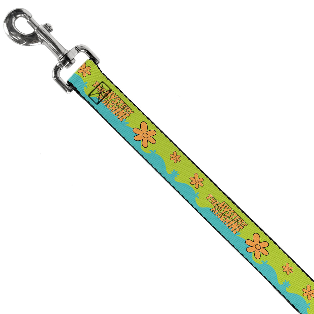 Buckled-Down Scooby-Doo leash 4ft length in park-angle view.
