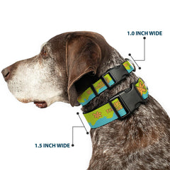 Buckle-Down Scooby Doo collar closeup highlights secure plastic buckle for quick on/off.