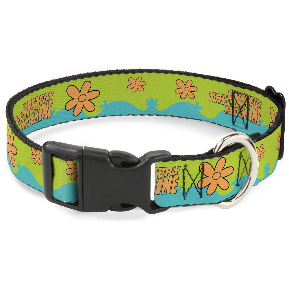 Buckle-Down Scooby Doo pet collar green aqua orange front view for bold seasonal style.