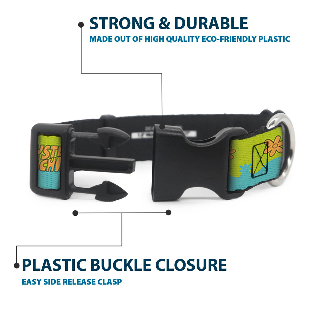 Buckle-Down Scooby Doo collar fits 15-24 inches for versatile sizing.