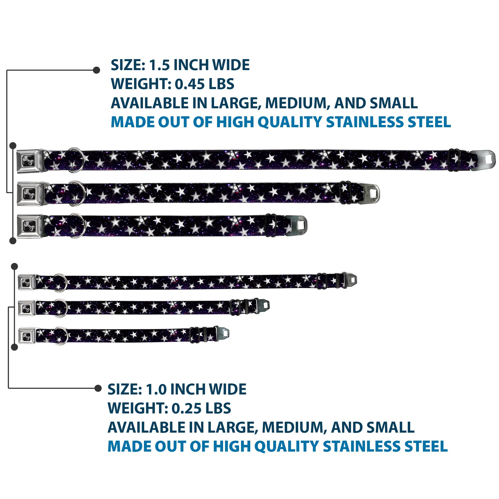 Buckle-Down seatbelt buckle collar black purple white with secure hardware