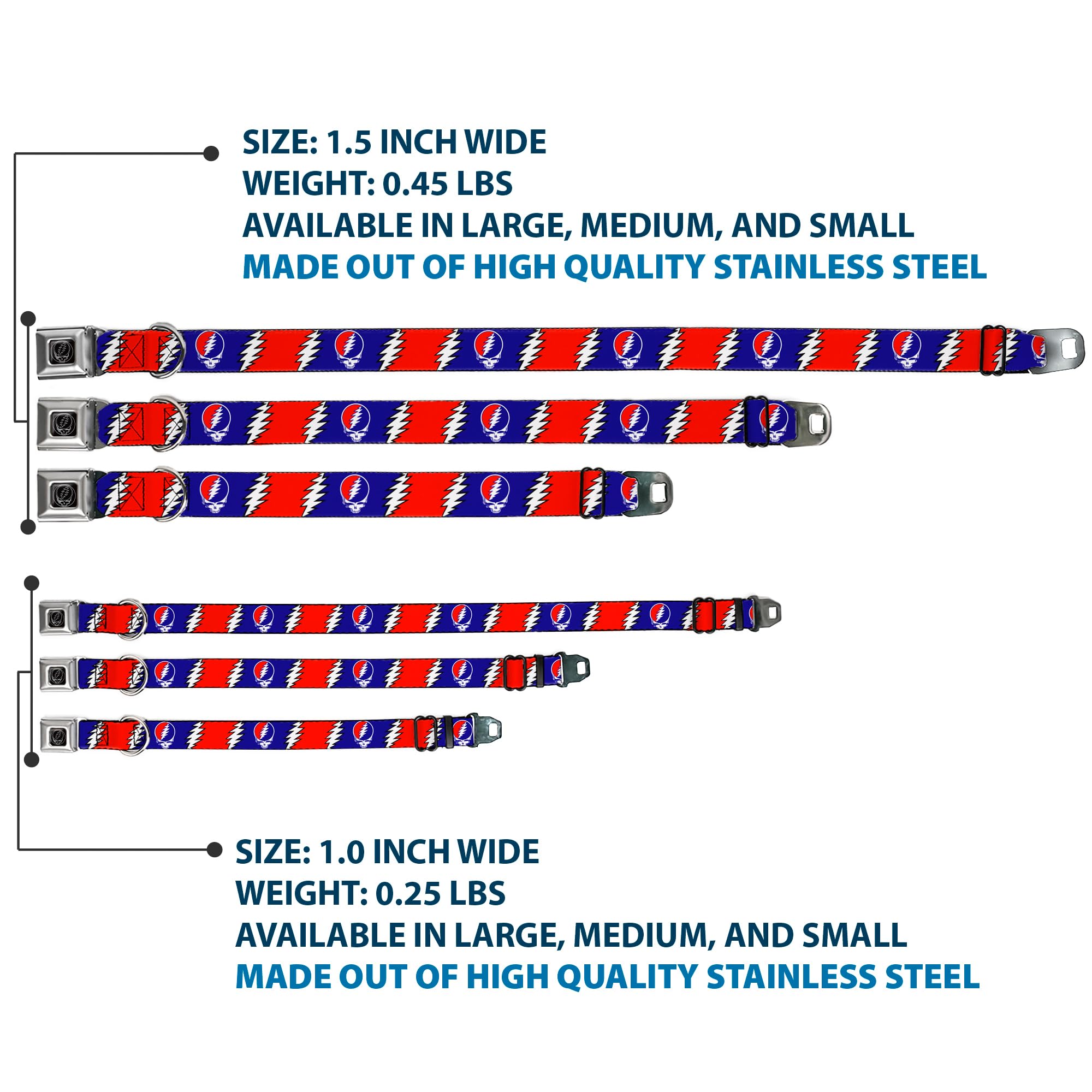 Buckledown SeatBelt Dog Collar artwork detail displays Grateful Dead license for bold style.