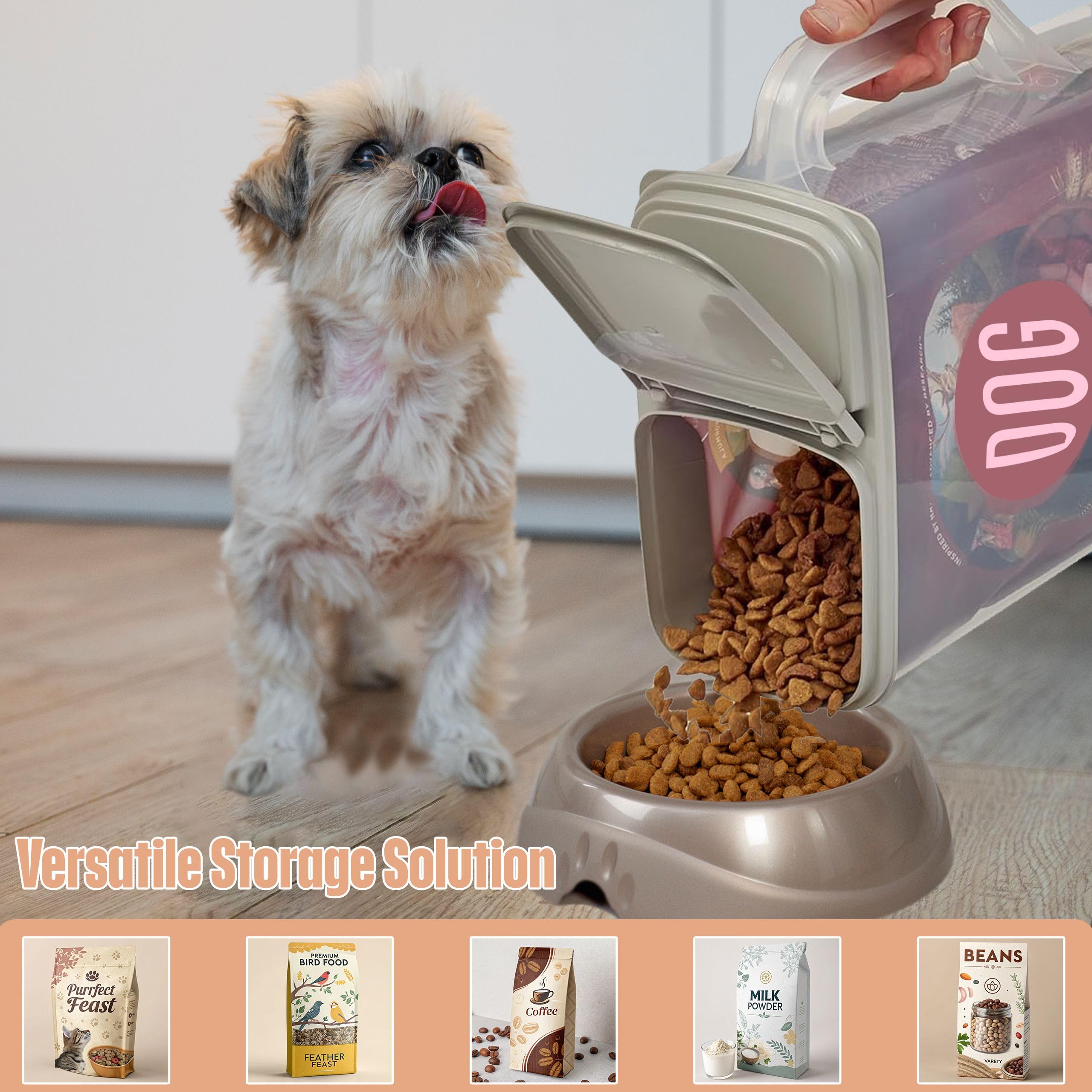 Buddeez ez-flip-lid demonstrates airtight seal preserving kibble freshness and crunch.