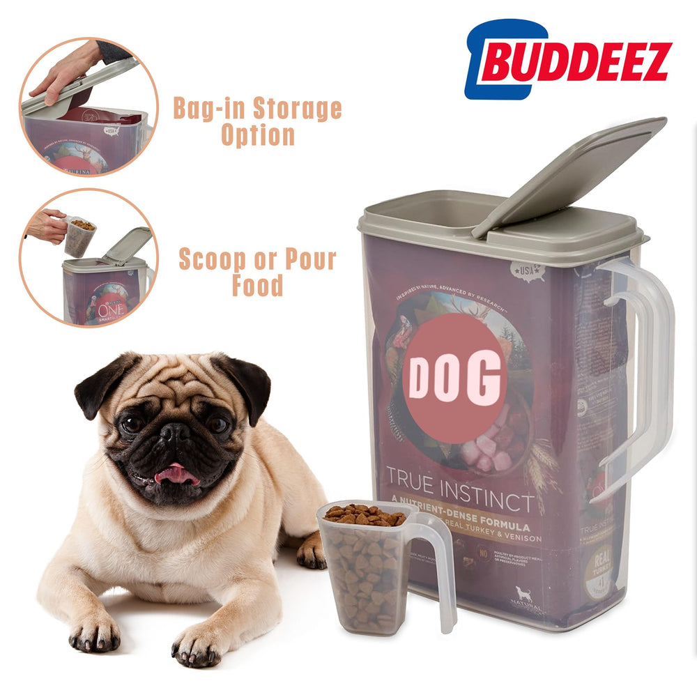 Buddeez pour-spout helps pour tidily into bowls or feeders.