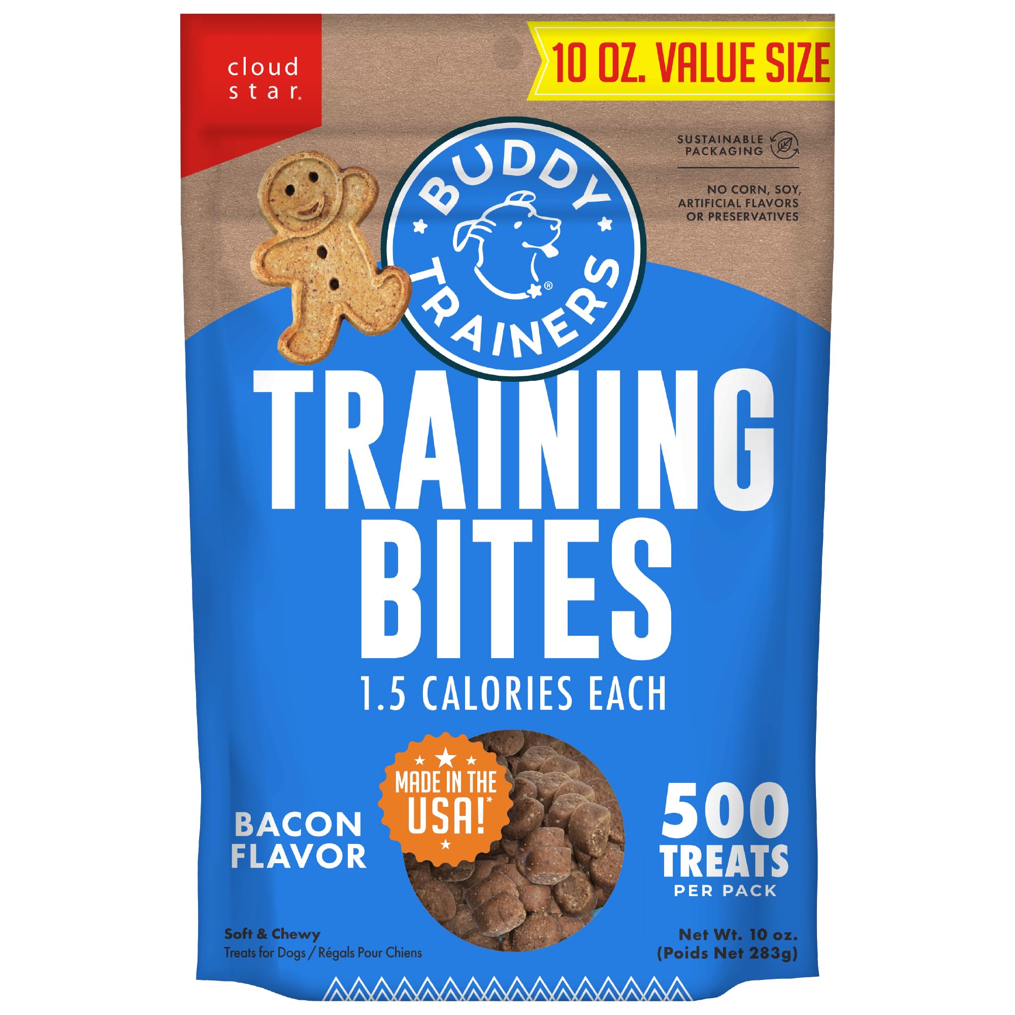 Buddy Biscuits Trainers bacon treats pouch shown for easy training rewards