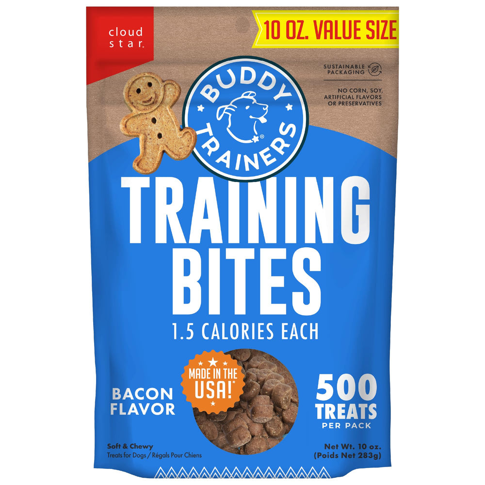 Buddy Biscuits Trainers bacon treats pouch shown for easy training rewards