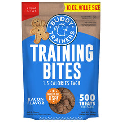 Buddy Biscuits Trainers bacon treats pouch shown for easy training rewards