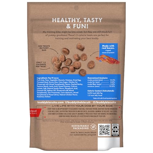 Buddy Biscuits Trainers soft chewy bacon treat closeup highlighting texture