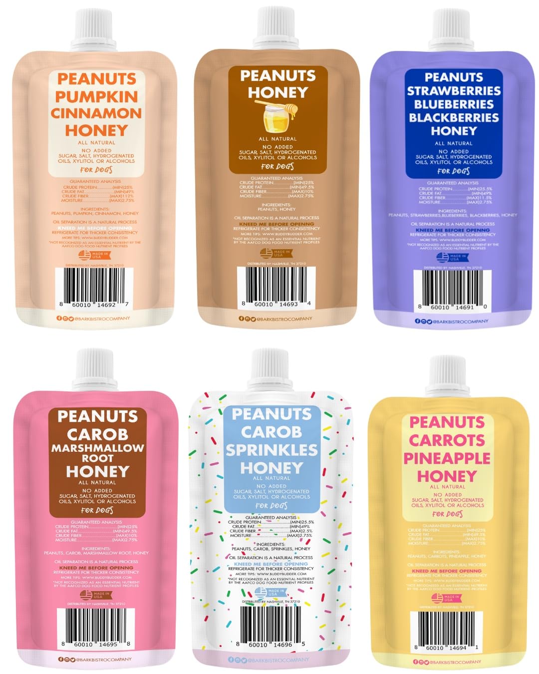 Buddy Budder dog peanut butter squeeze-packs for training rewards.