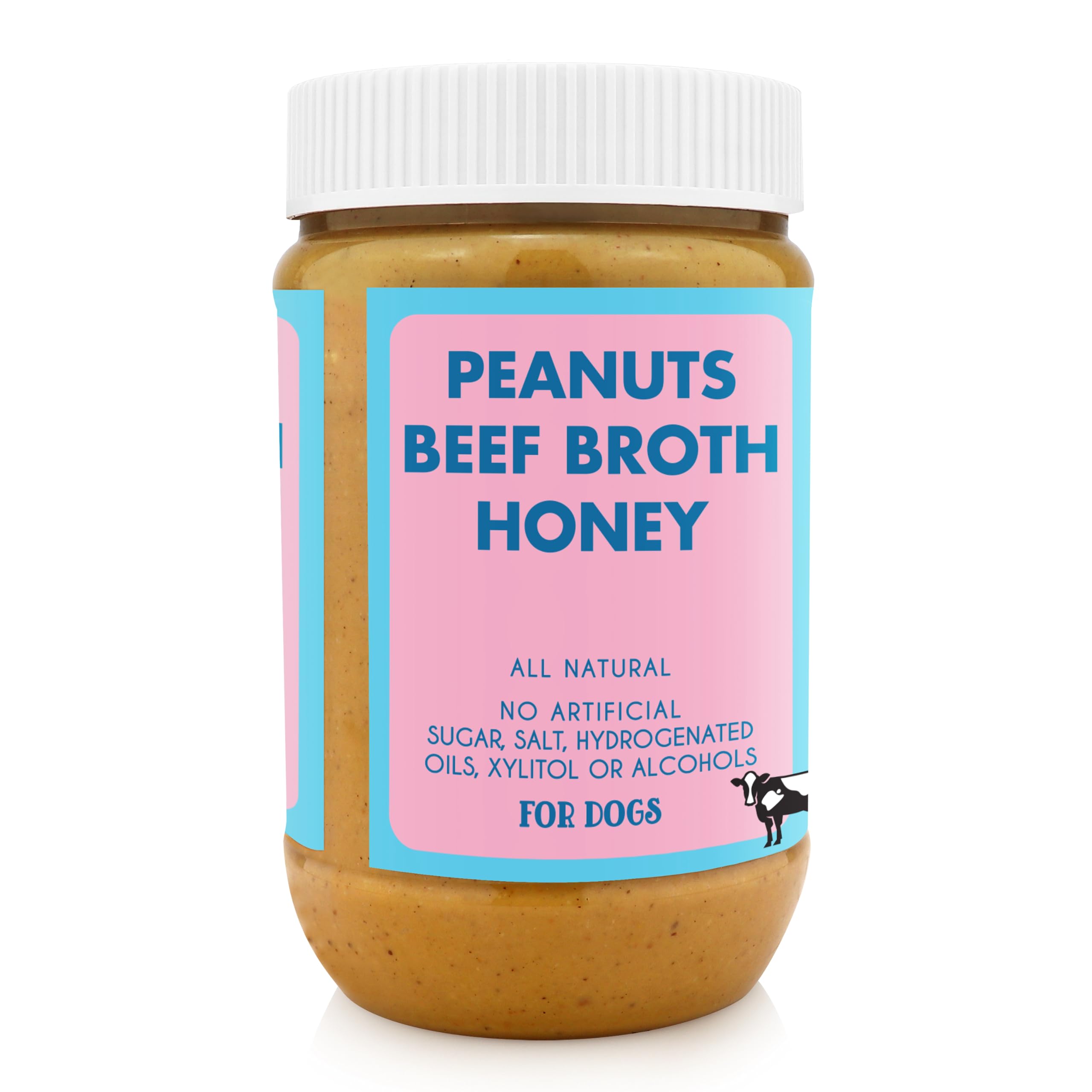 Buddy Budder ingredients close-up highlighting natural blend of peanuts and honey for dogs.