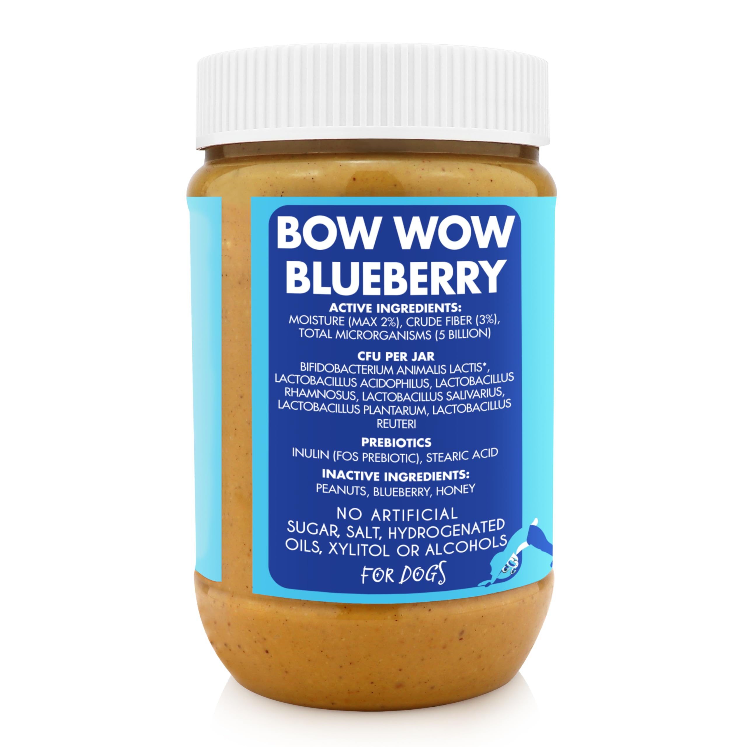 Buddy Budder peanut butter spread on dog bowl highlights wholesome ingredients for treat time.