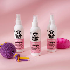 Buddycare Dog Cologne spritz demonstrates refreshing between baths during busy days.