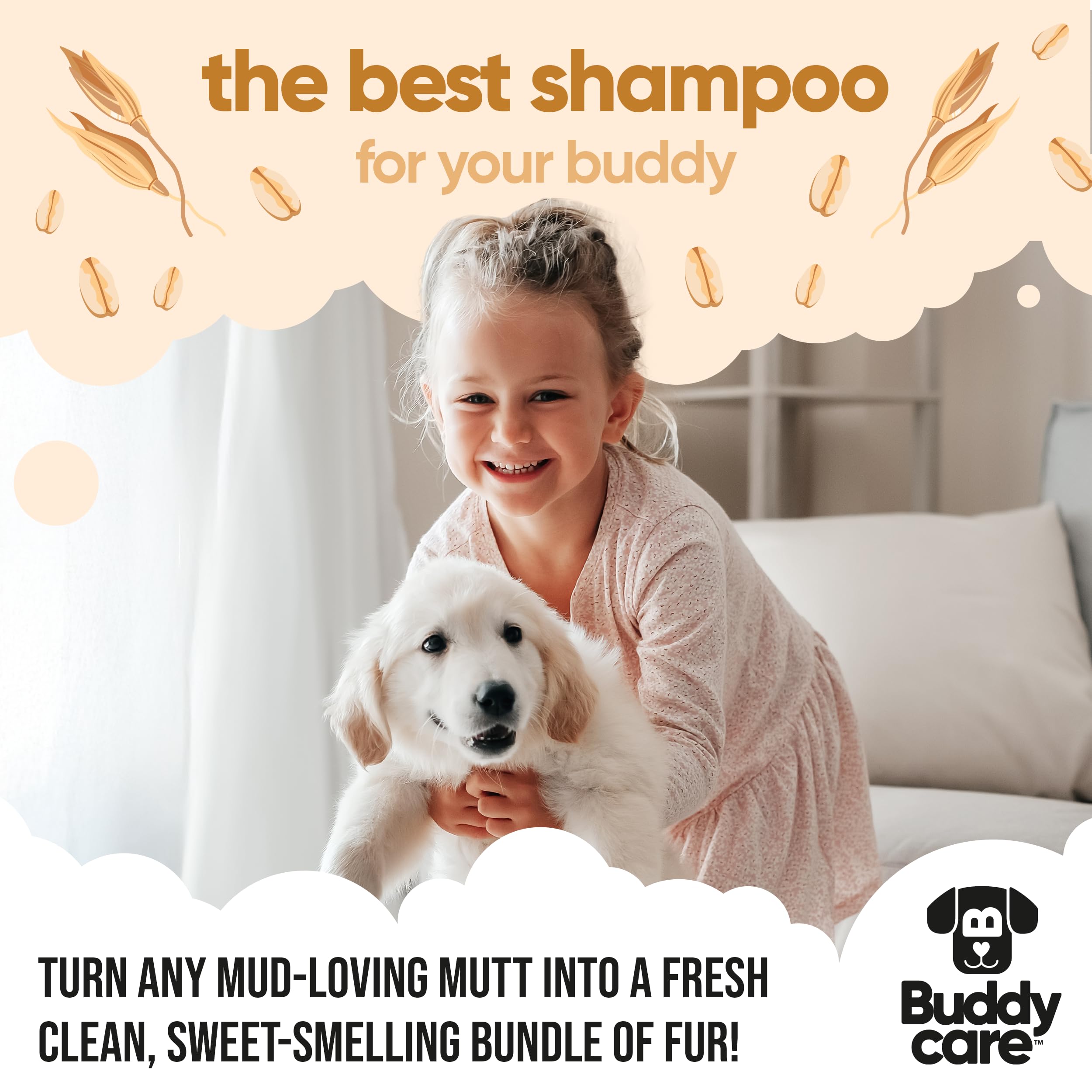 Buddycare oatmeal dog shampoo kit features shampoo and conditioner together.