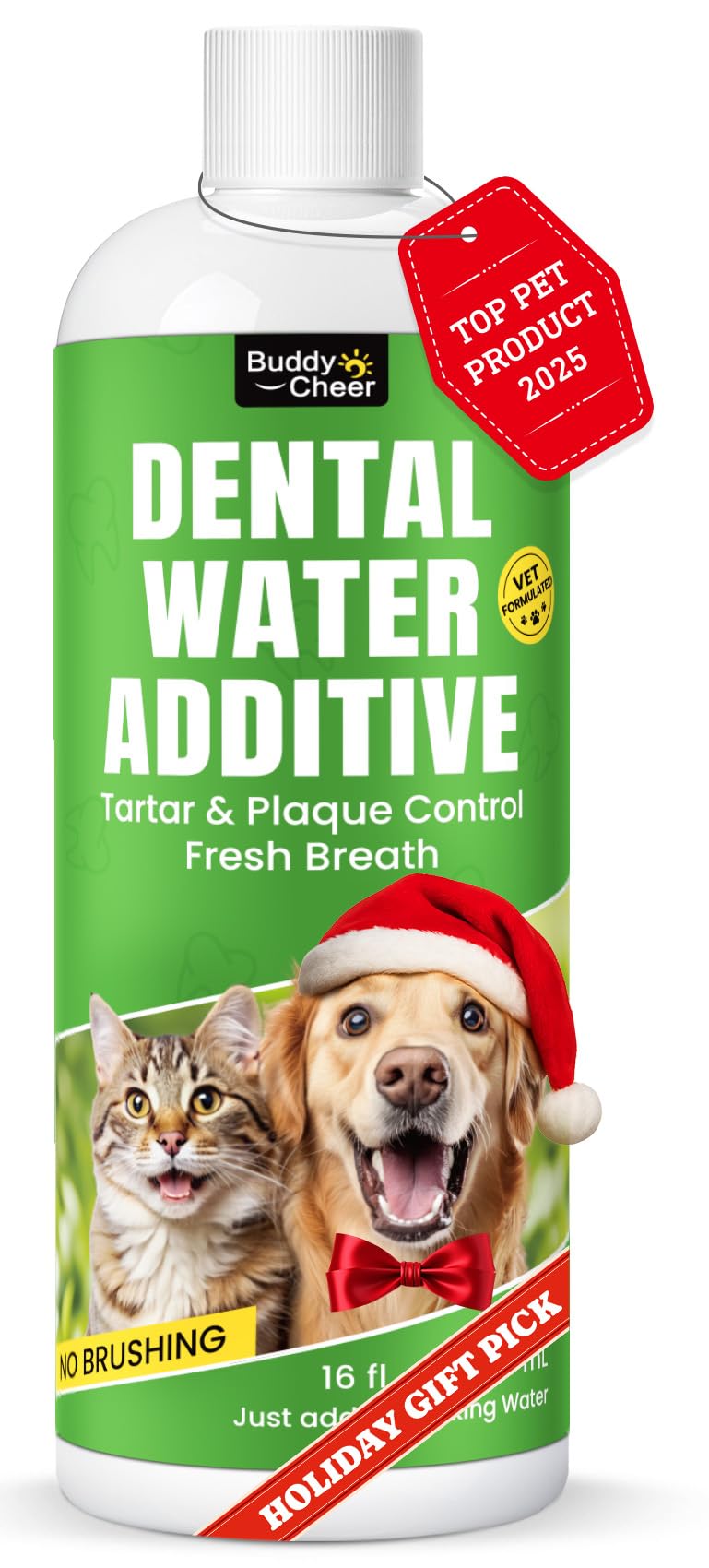 BuddyCheer dog breath freshener bottle pour for easy, no-brushing dental care and fresh breath