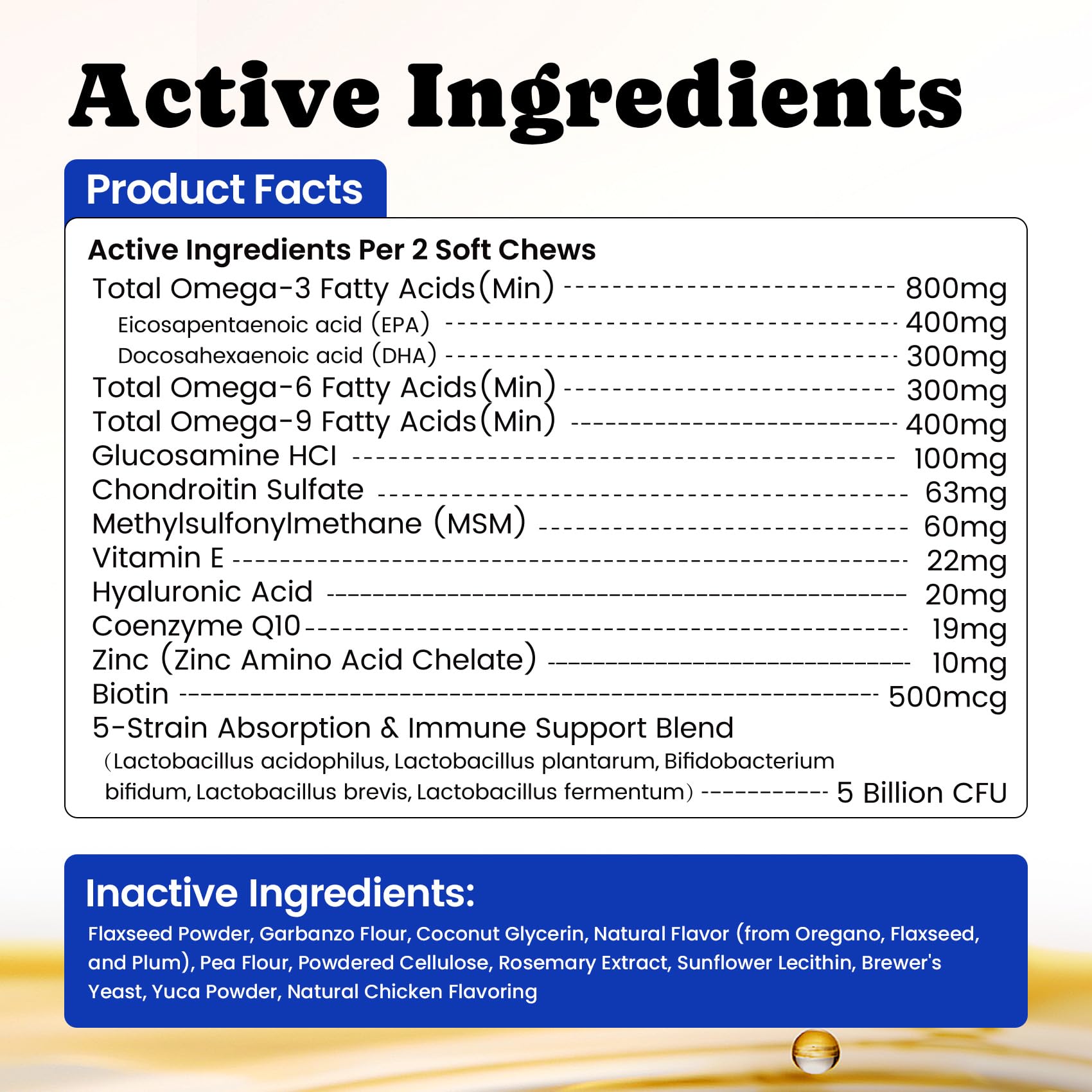 BuddyCheer label emphasizes no fillers and pure fish oils.