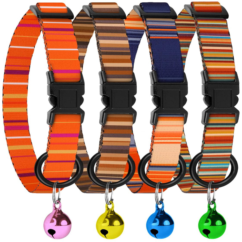 BUDKAS 4pc breakaway cat collars striped pack for stylish safety during daily adventures