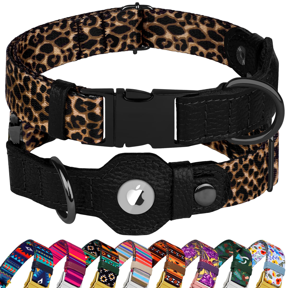 BUDKAS AirTag dog-collar leopard pattern for stylish tracking and secure fit