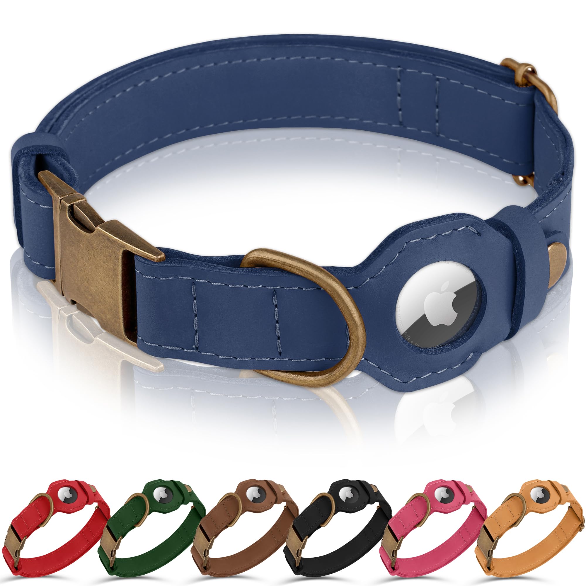 BUDKAS AirTag dog collar smoky blue strap shows durable leather for everyday adventures