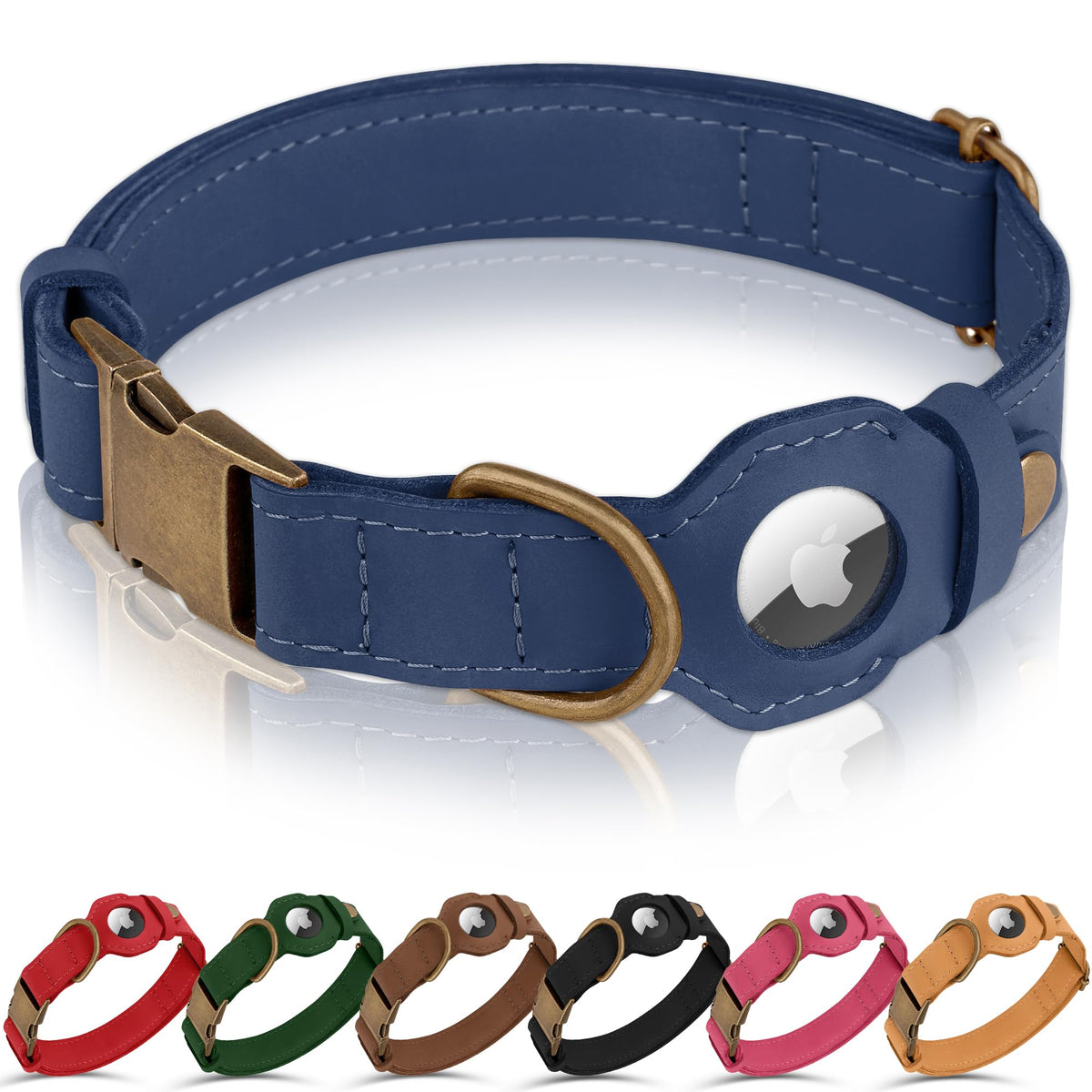 BUDKAS AirTag dog collar smoky blue strap shows durable leather for everyday adventures