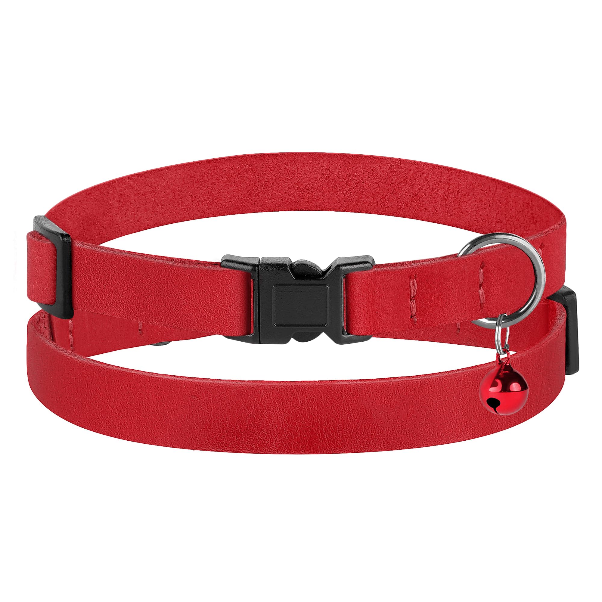 BUDKAS Breakaway Cat Collar Leather Blue with Removable Bell supports easy location during play.