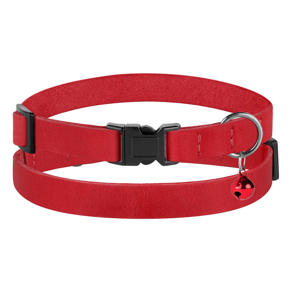 BUDKAS Breakaway Cat Collar Leather Blue with Removable Bell supports easy location during play.