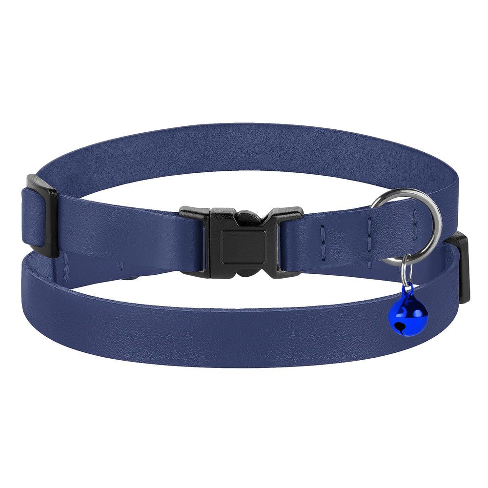 BUDKAS breakaway cat collar leather buckle close-up highlighting quick-release safety.