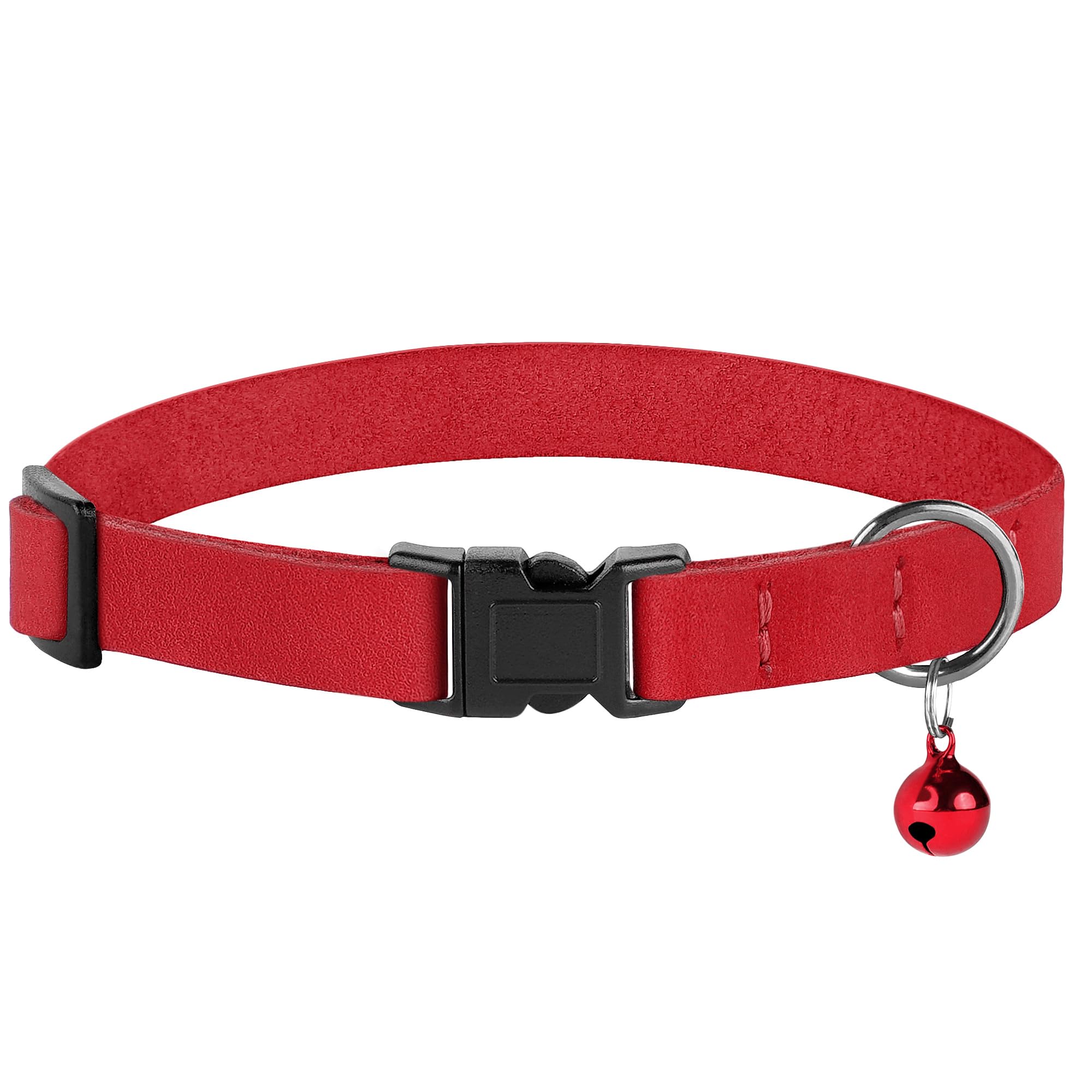 BUDKAS Breakaway Cat Collar Leather Green with Removable Bell complements active kittens.