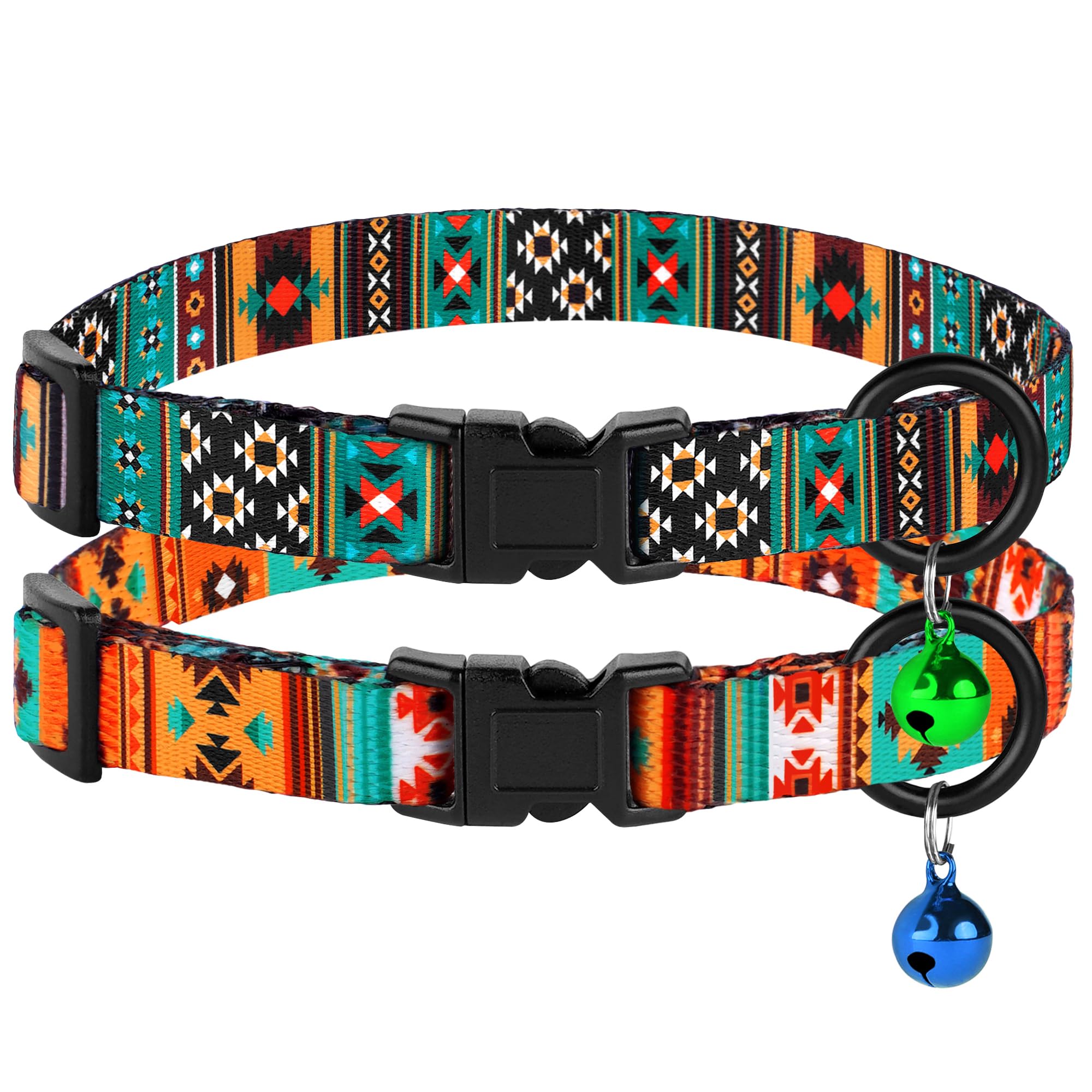 Budkas cat collars southwest pattern close-up showing adjustable fit for kitten comfort